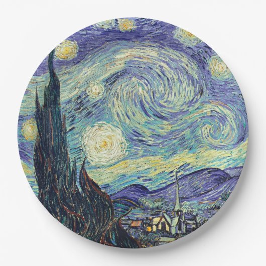 Vincent Van Gogh De Sterrennacht Papieren Bordje (Voorkant)