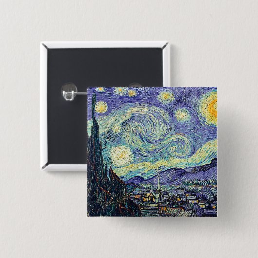 Vincent Van Gogh De Sterrennacht Vierkante Button 5,1 Cm (Voorkant /achterkant)