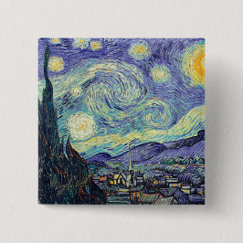 Vincent Van Gogh De Sterrennacht Vierkante Button 5,1 Cm