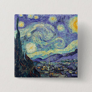 Vincent Van Gogh De Sterrennacht Vierkante Button 5,1 Cm