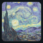 Vincent Van Gogh De Sterrennacht Vierkante Sticker<br><div class="desc">Vincent van Gogh de Sterrennacht. Dit is een oud meesterwerk van de Nederlandse meesterschilder Vincent Van Gogh was een Nederlandse post-impressionistische schilder. Nachtlandschap. Op de voorgrond staat een boom. De stad ligt in het midden. Bergen op de achtergrond. Er is een maan aan de hemel. sterren en wolken. Dit afbeelding...</div>