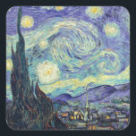 Vincent Van Gogh De Sterrennacht Vierkante Sticker<br><div class="desc">Vincent van Gogh de Sterrennacht. Dit is een oud meesterwerk van de Nederlandse meesterschilder Vincent Van Gogh was een Nederlandse post-impressionistische schilder. Nachtlandschap. Op de voorgrond staat een boom. De stad ligt in het midden. Bergen op de achtergrond. Er is een maan aan de hemel. sterren en wolken. Dit afbeelding...</div>