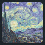 Vincent Van Gogh De Sterrennacht Vierkante Sticker<br><div class="desc">Vincent Van Gogh de Sterrennacht. Dit is een oud meesterwerk van de nederlandse hoofdschilder Vincent Van Gogh was een nederlandse post-impressionistische schilder. Dit afbeelding is openbaar.</div>