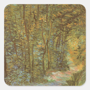 Vincent van Gogh - De weg in het Bos Vierkante Sticker