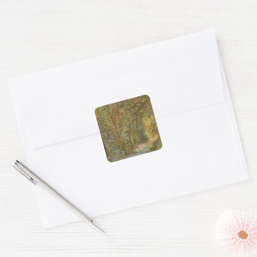 Vincent van Gogh - De weg in het Bos Vierkante Sticker (Envelop)