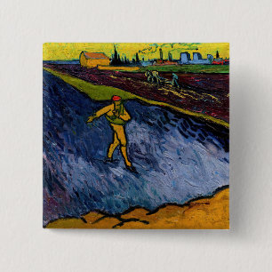 Vincent van Gogh - De Zaaiende: Buitenwijken van A Vierkante Button 5,1 Cm