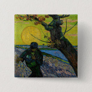 Vincent van Gogh - De Zaaiende Man  Vierkante Button 5,1 Cm