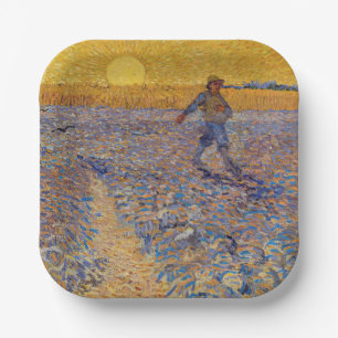Vincent van Gogh - De Zaaier bij Ondergaande Zon Papieren Bordje