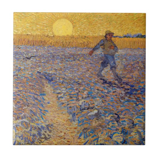 Vincent van Gogh - De Zaaier bij Ondergaande Zon Tegeltje (Voorkant)