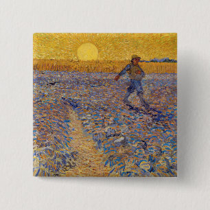 Vincent van Gogh - De zaaier bij ondergaande zon Vierkante Button 5,1 Cm