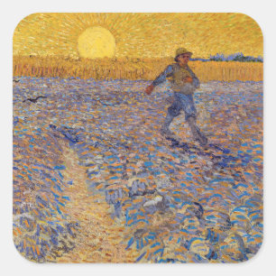 Vincent van Gogh - De Zaaier bij Ondergaande Zon Vierkante Sticker