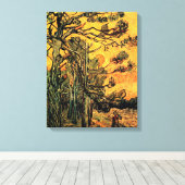 Vincent Van Gogh - Dennenbomen tegen een rode luch Canvas Afdruk (Insitu (Houten vloer))