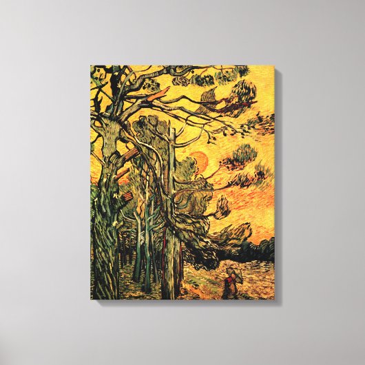 Vincent Van Gogh - Dennenbomen tegen een rode luch Canvas Afdruk (Voorkant)
