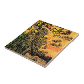 Vincent Van Gogh - Dennenbomen tegen een rode luch Tegeltje (Zijkant)
