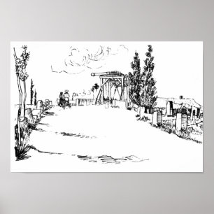 Vincent van Gogh Drawbridge in Arles Drawing Poster