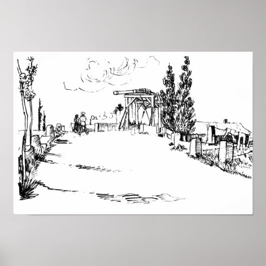 Vincent van Gogh Drawbridge in Arles Drawing Poster (Voorkant)