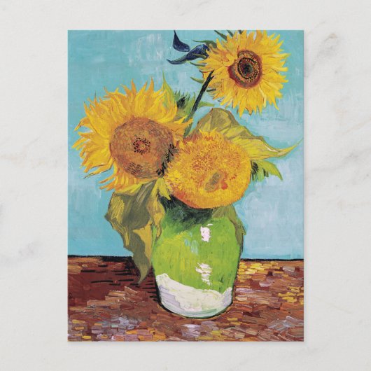 Vincent Van Gogh - Drie zonnebloemen in een vaas Briefkaart (Voorkant)