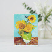 Vincent Van Gogh drie zonnebloemen in een vaas Briefkaart (Staand voorkant)