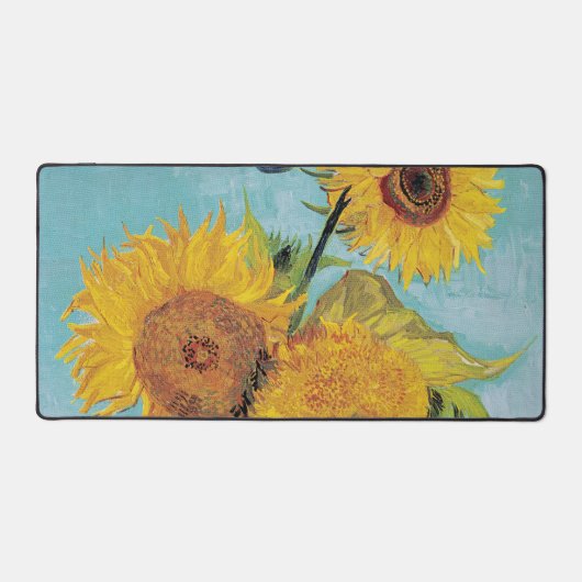 Vincent Van Gogh - Drie zonnebloemen in een vaas Bureaumat (Voorkant)