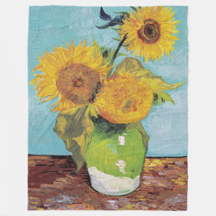 Vincent Van Gogh - Drie zonnebloemen in een vaas Fleece Deken