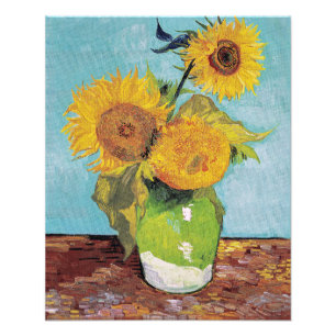 Vincent Van Gogh - Drie zonnebloemen in een vaas Foto Afdruk