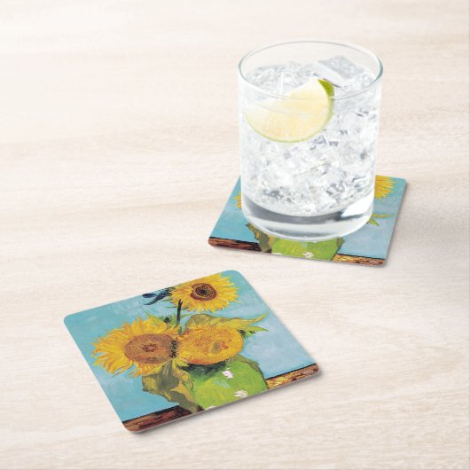 Vincent Van Gogh - Drie zonnebloemen in een vaas Kartonnen Onderzetters (Insitu)