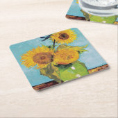 Vincent Van Gogh - Drie zonnebloemen in een vaas Kartonnen Onderzetters (Schuin)