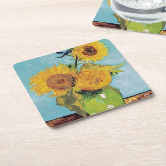 Vincent Van Gogh - Drie zonnebloemen in een vaas Kartonnen Onderzetters (Schuin)