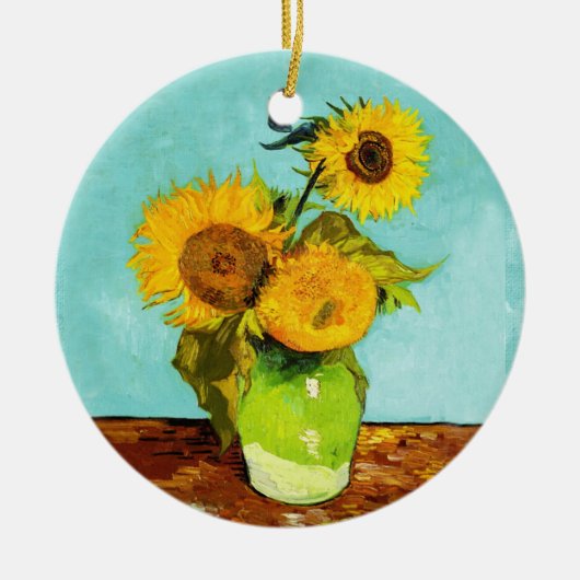 Vincent Van Gogh drie zonnebloemen in een vaas Keramisch Ornament (Voorkant)
