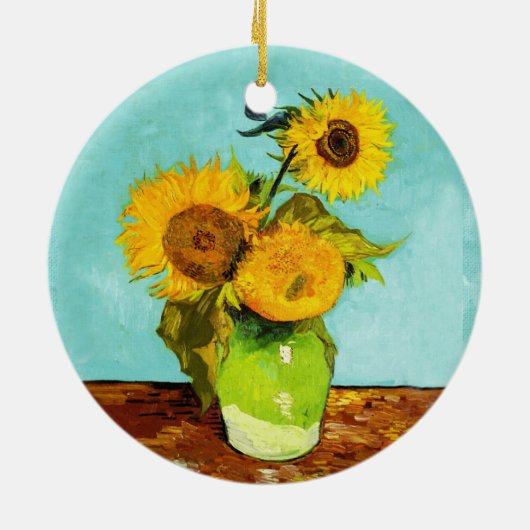 Vincent Van Gogh drie zonnebloemen in een vaas Keramisch Ornament (Achterkant)