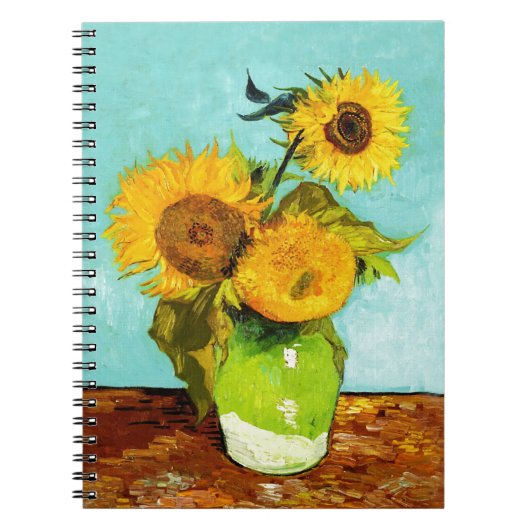 Vincent Van Gogh drie zonnebloemen in een vaas Notitieboek (Voorkant)