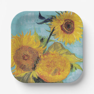 Vincent Van Gogh - Drie zonnebloemen in een vaas Papieren Bordje