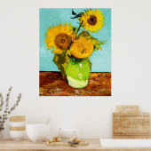 Vincent Van Gogh drie zonnebloemen in een vaas Poster (Keuken)