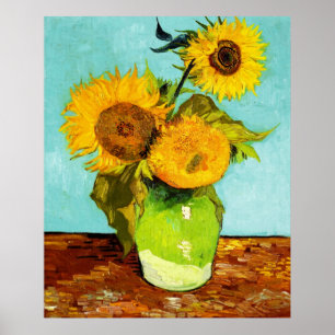 Vincent Van Gogh drie zonnebloemen in een vaas Poster