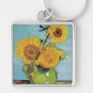 Vincent Van Gogh - Drie zonnebloemen in een vaas Sleutelhanger