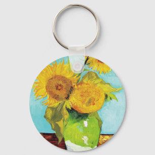 Vincent Van Gogh drie zonnebloemen in een vaas Sleutelhanger