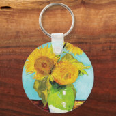 Vincent Van Gogh drie zonnebloemen in een vaas Sleutelhanger (Voorkant)