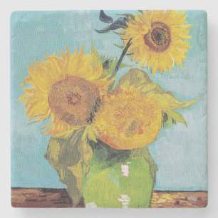 Vincent Van Gogh - Drie zonnebloemen in een vaas Stenen Onderzetter