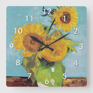 Vincent Van Gogh - Drie zonnebloemen in een vaas Vierkante Klok