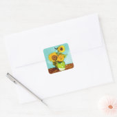 Vincent Van Gogh drie zonnebloemen in een vaas Vierkante Sticker (Envelop)