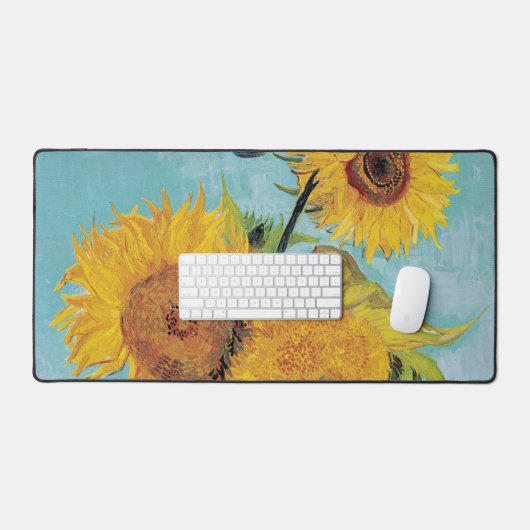 Vincent Van Gogh - Drie zonnebloemen in een Vase Bureaumat (Keyboard & Muis)