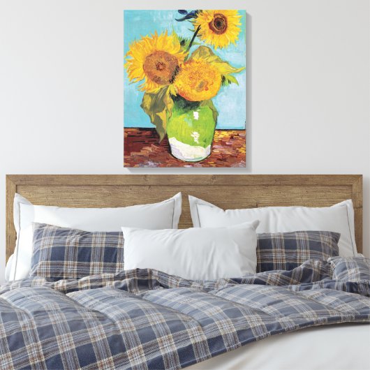 Vincent Van Gogh - Drie zonnebloemen in een Vase Canvas Afdruk (Insitu (Slaapkamer))