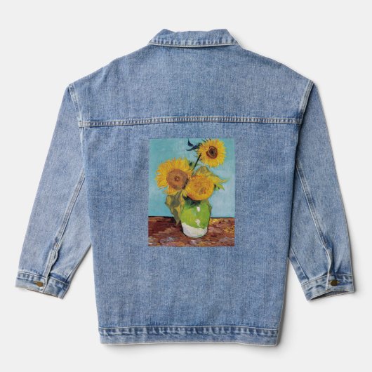 Vincent Van Gogh - Drie zonnebloemen in een Vase Denim Jacket (Achterkant)