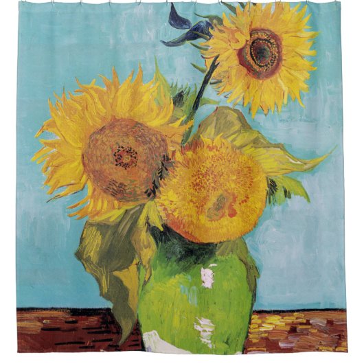 Vincent Van Gogh - Drie zonnebloemen in een Vase Douchegordijn (Voorkant)