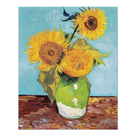 Vincent Van Gogh - Drie zonnebloemen in een Vase Foto Afdruk (Voorkant)