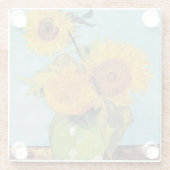 Vincent Van Gogh - Drie zonnebloemen in een Vase Glazen Onderzetter (Achterkant)