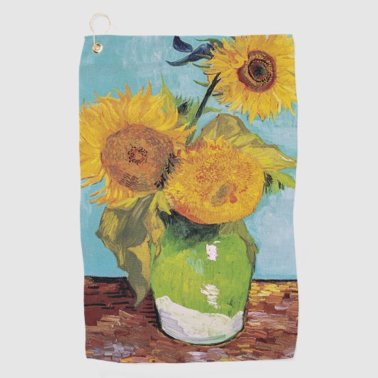 Vincent Van Gogh - Drie zonnebloemen in een Vase Golfhanddoek (Voorkant)
