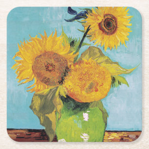 Vincent Van Gogh - Drie zonnebloemen in een Vase Kartonnen Onderzetters