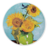 Vincent Van Gogh - Drie zonnebloemen in een Vase Keramische Knop (Voorkant)