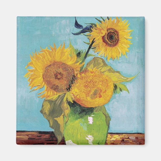 Vincent Van Gogh - Drie zonnebloemen in een Vase Magneet (Voorkant)